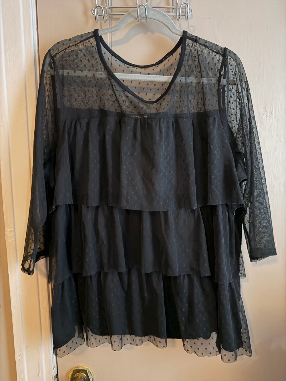 Lane Bryant Sheer Layered Ruffle Black Women’s Top